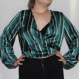 Striped, wrapped blouse